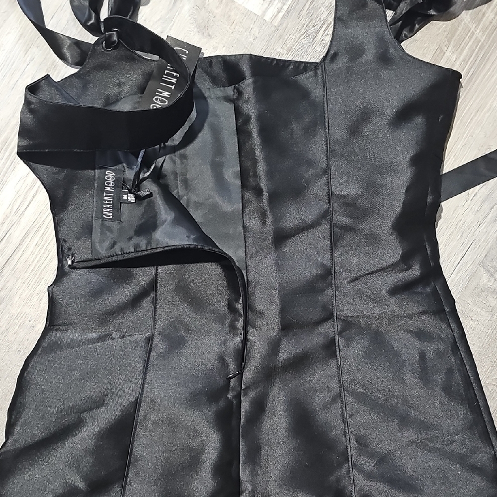 NWT Pixie Stardust Black Satin Dress with Ribbon Straps - Picture 7 of 7